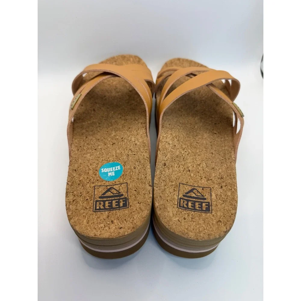 Reef Vista Hi Tan Vegan Leather Platform Sandals Cork Footbed Slides Women 9
